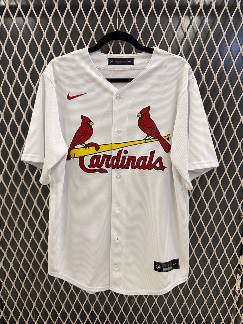 Nike White St. Louis Cardinals Baseball Jersey with Red and Yellow Logo